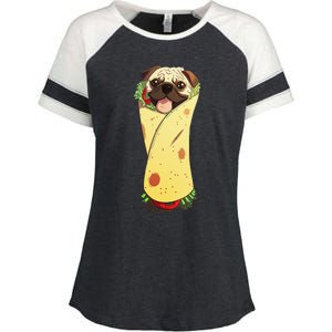 Pugrito Funny Mexican Pug Dog Burrito Food Tee Enza Ladies Jersey Colorblock Tee