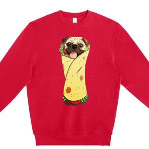 Pugrito Funny Mexican Pug Dog Burrito Food Tee Premium Crewneck Sweatshirt