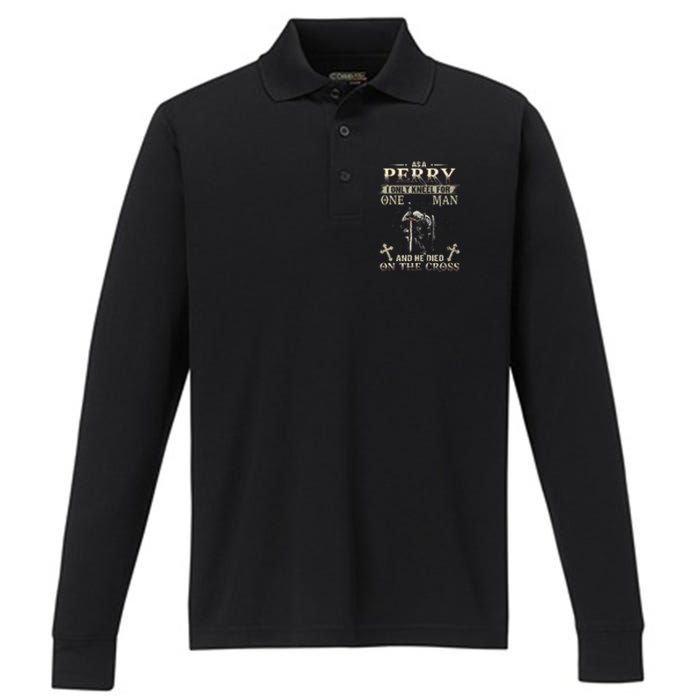 Perry Family Name He Died On The Cross Performance Long Sleeve Polo