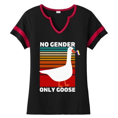 Pride Funny No Gender Only Goose Lgbtq Enby Flag Ladies Halftime Notch Neck Tee