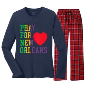 Pray For New Orleans Support Never Forget Nola Orleans Women's Long Sleeve Flannel Pajama Set 