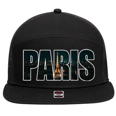 Paris France Night Skyline Urban Photography 7 Panel Mesh Trucker Snapback Hat