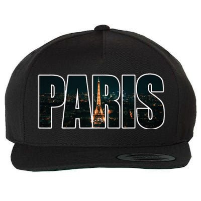 Paris France Night Skyline Urban Photography Wool Snapback Cap