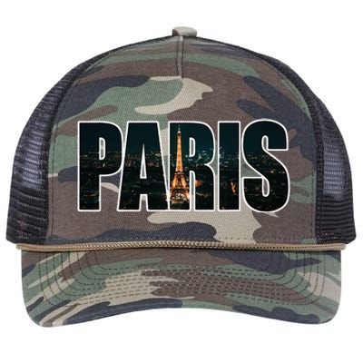 Paris France Night Skyline Urban Photography Retro Rope Trucker Hat Cap