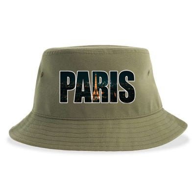 Paris France Night Skyline Urban Photography Sustainable Bucket Hat