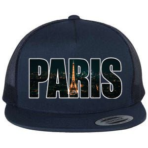 Paris France Night Skyline Urban Photography Flat Bill Trucker Hat