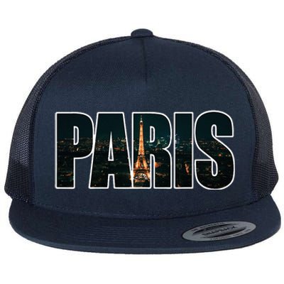 Paris France Night Skyline Urban Photography Flat Bill Trucker Hat