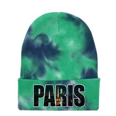 Paris France Night Skyline Urban Photography Tie Dye 12in Knit Beanie