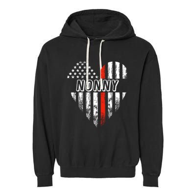 Proud Firefighter Nonny American Flag Heart Gift Garment-Dyed Fleece Hoodie