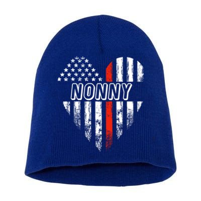 Proud Firefighter Nonny American Flag Heart Gift Short Acrylic Beanie