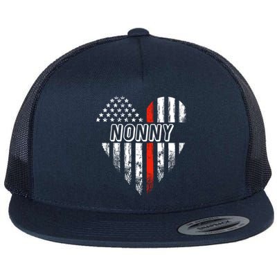 Proud Firefighter Nonny American Flag Heart Gift Flat Bill Trucker Hat