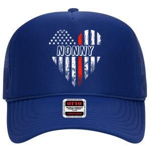 Proud Firefighter Nonny American Flag Heart Gift High Crown Mesh Back Trucker Hat