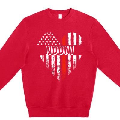 Proud Firefighter Nooni American Flag Heart Gift Premium Crewneck Sweatshirt