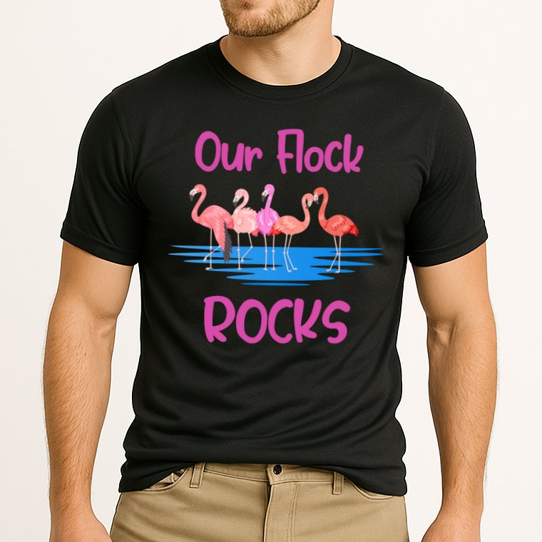 Pink Flamingo Our Flock Rocks Family Group Vacation Gift Cooling Performance Crew T-Shirt