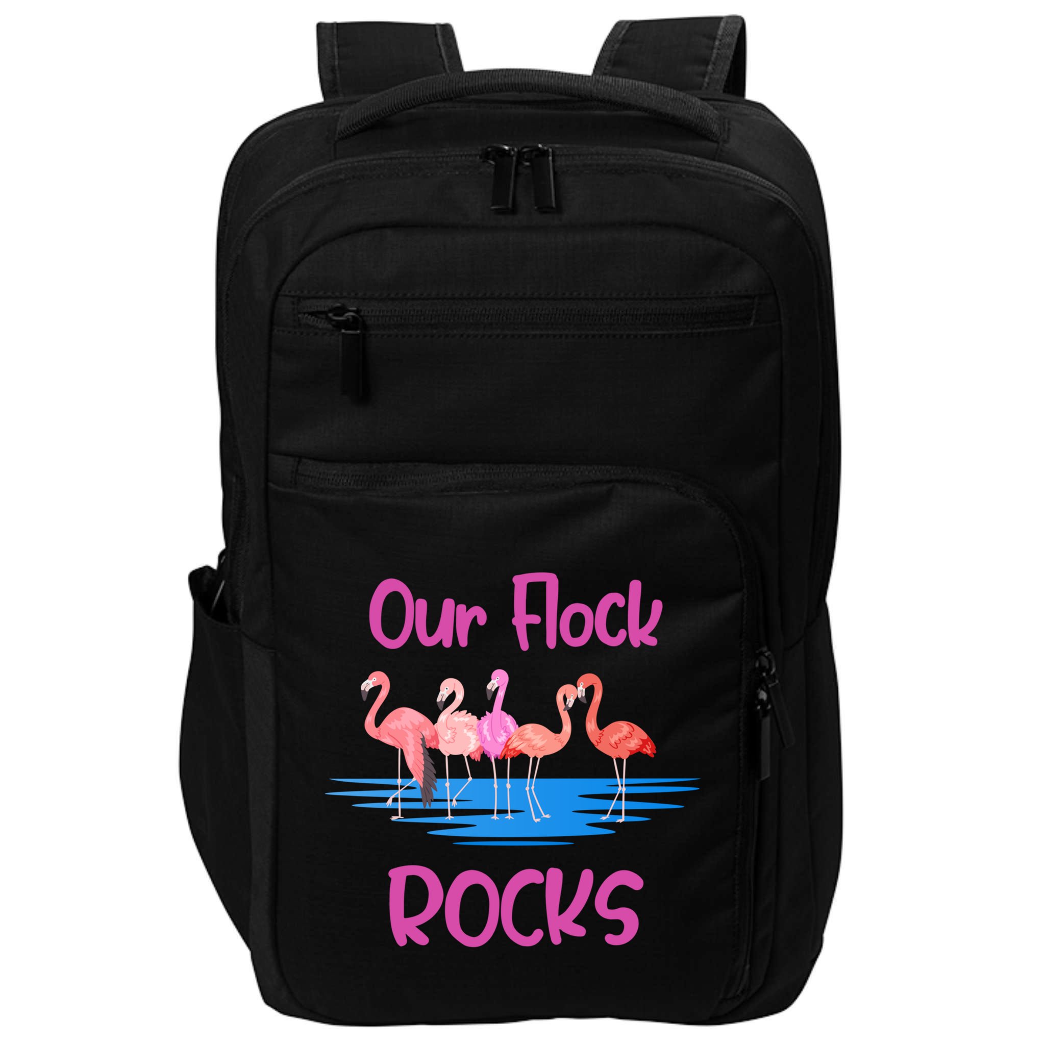 Pink Flamingo Our Flock Rocks Family Group Vacation Gift Impact Tech Backpack