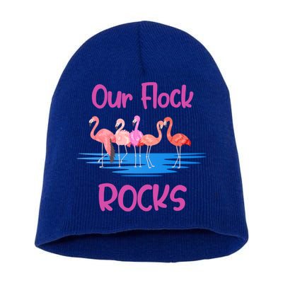 Pink Flamingo Our Flock Rocks Family Group Vacation Gift Short Acrylic Beanie