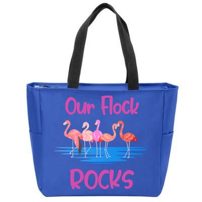Pink Flamingo Our Flock Rocks Family Group Vacation Gift Zip Tote Bag