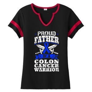 Proud Father Of A Colon Cancer Warrior Awareness Ribbon Ladies Halftime Notch Neck Tee