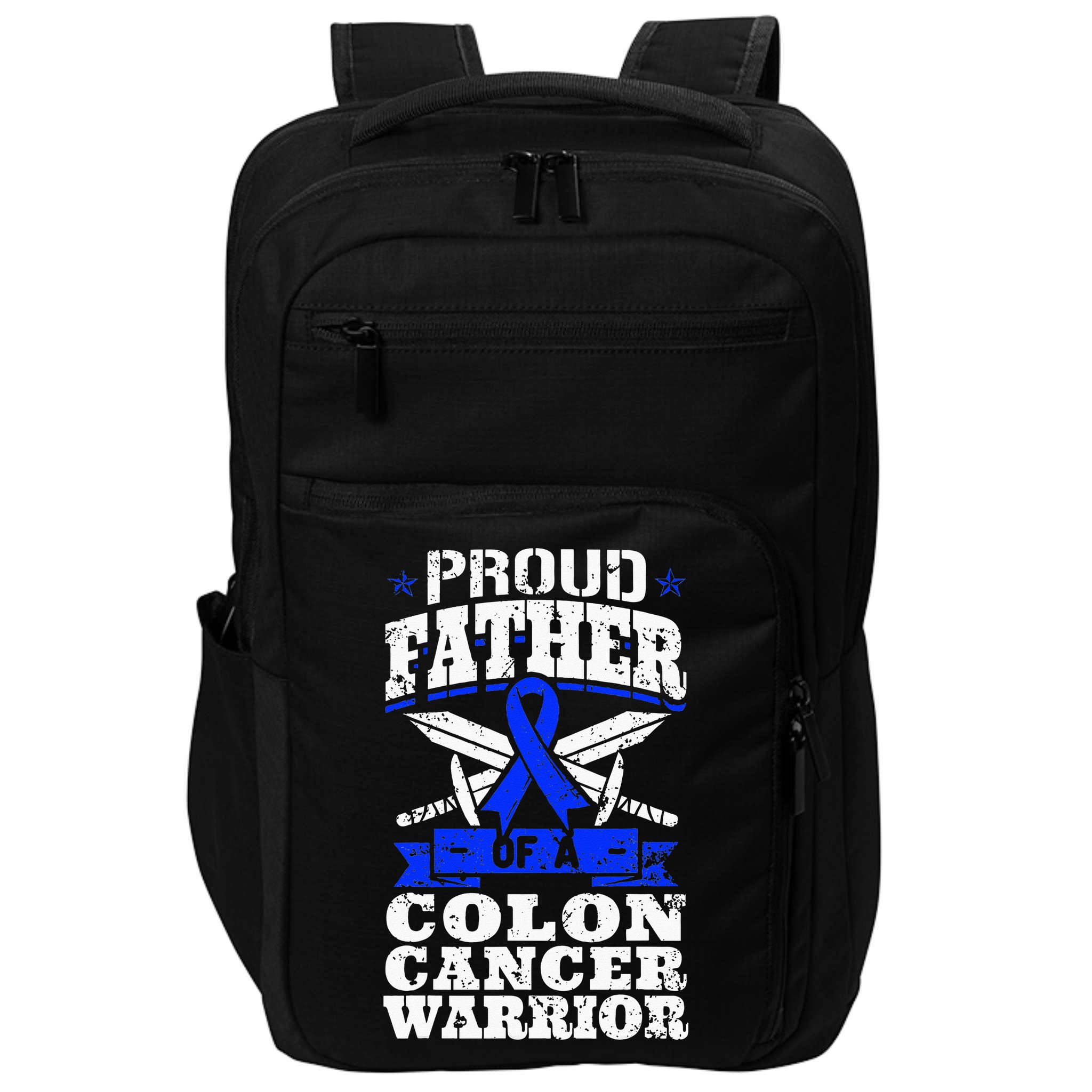 Proud Father Of A Colon Cancer Warrior Awareness Ribbon Impact Tech Backpack