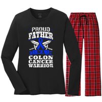 Proud Father Of A Colon Cancer Warrior Awareness Ribbon Women's Long Sleeve Flannel Pajama Set 