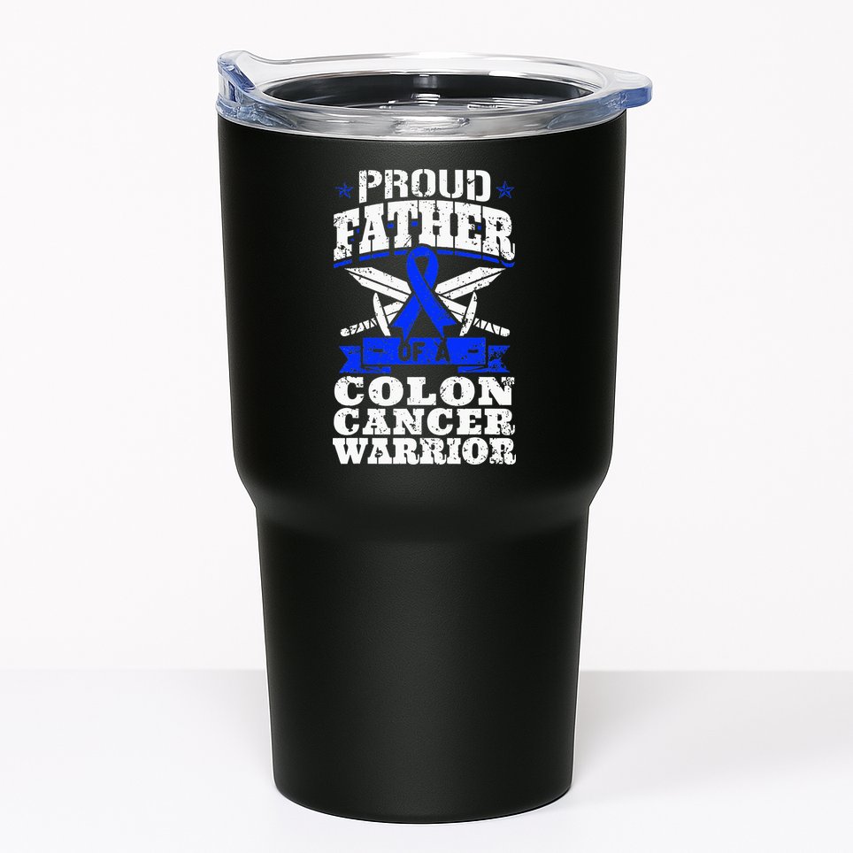 Proud Father Of A Colon Cancer Warrior Awareness Ribbon Tumbler