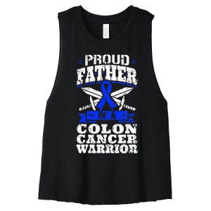 Proud Father Of A Colon Cancer Warrior Awareness Ribbon Women's Racerback Cropped Tank