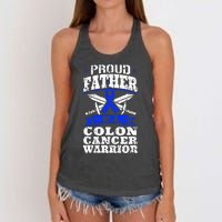 Proud Father Of A Colon Cancer Warrior Awareness Ribbon Women's Knotted Racerback Tank