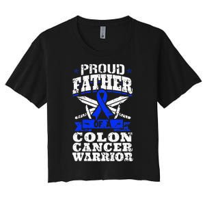 Proud Father Of A Colon Cancer Warrior Awareness Ribbon Women's Crop Top Tee