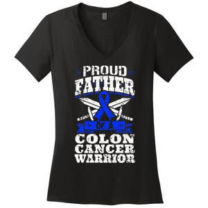 Proud Father Of A Colon Cancer Warrior Awareness Ribbon Women's V-Neck T-Shirt