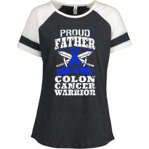 Proud Father Of A Colon Cancer Warrior Awareness Ribbon Enza Ladies Jersey Colorblock Tee