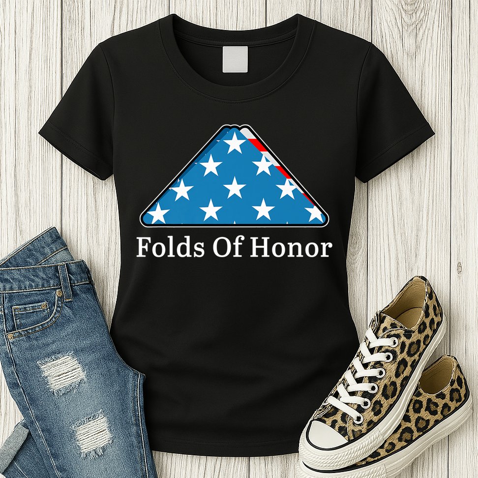 Patriotic Folds Of Honor Fallen Military First Responders Womens T-Shirt