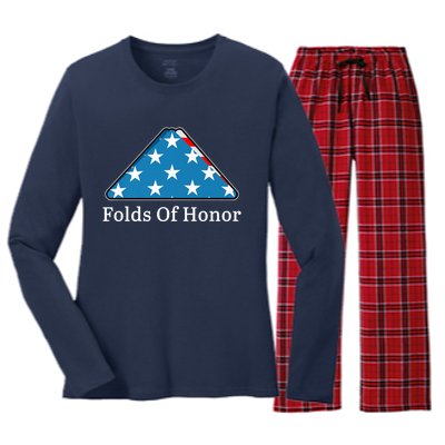 Patriotic Folds Of Honor Fallen Military First Responders Women's Long Sleeve Flannel Pajama Set 