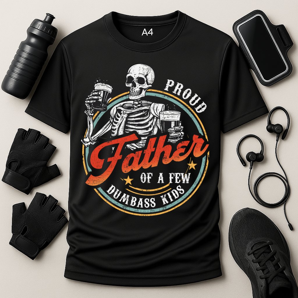 Proud Father Of A Few Dumbass Funny Dad Love Family Cooling Performance Crew T-Shirt