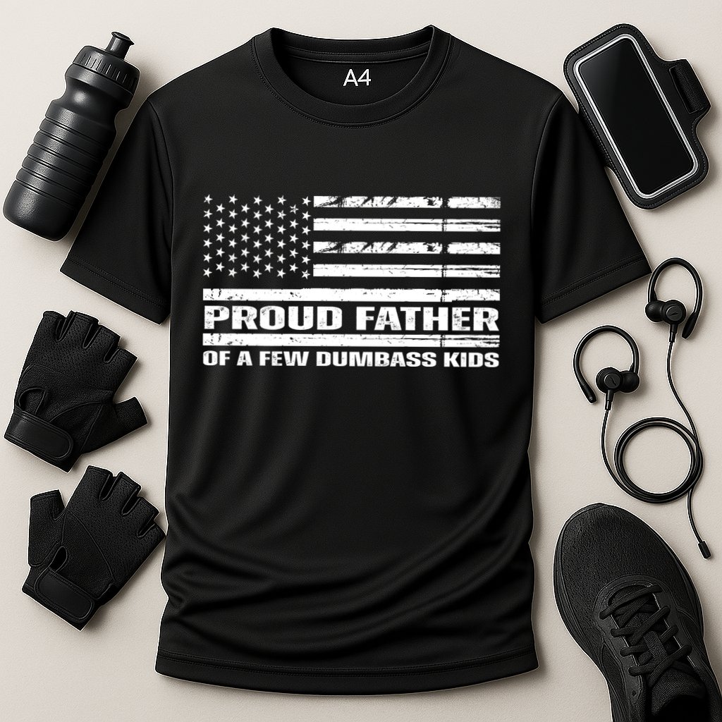 Proud Father Of A Few Dumbass Kids Usa Flag Funny Fathers Day Cooling Performance Crew T-Shirt