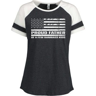 Proud Father Of A Few Dumbass Kids Usa Flag Funny Fathers Day Enza Ladies Jersey Colorblock Tee