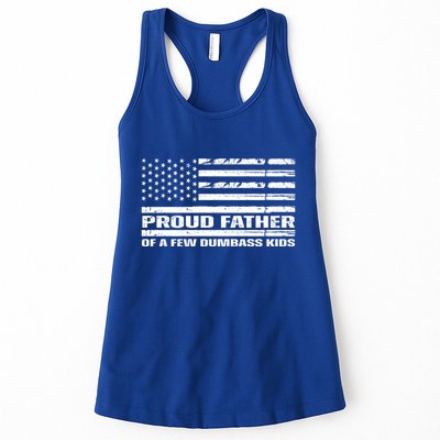 Proud Father Of A Few Dumbass Kids Usa Flag Funny Fathers Day Womens Tank Top
