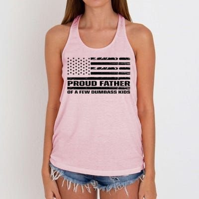 Proud Father Of A Few Dumbass Kids Usa Flag Funny Fathers Day Women's Knotted Racerback Tank