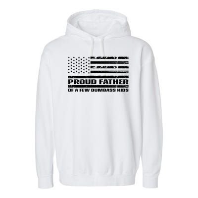 Proud Father Of A Few Dumbass Kids Usa Flag Funny Fathers Day Garment-Dyed Fleece Hoodie