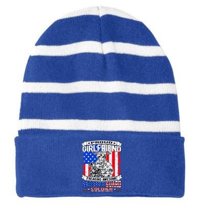 Proud Friend Of A National Guard Soldier Military Lover Meaningful Gift Striped Beanie with Solid Band