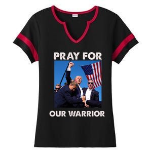 Pray For Our Warrior Pray For Trump Trending Trump Was Just Shot At Ladies Halftime Notch Neck Tee