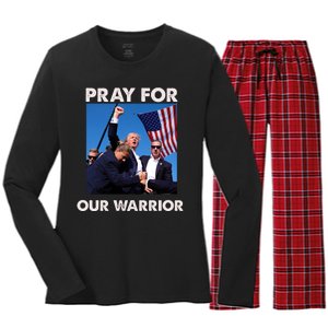 Pray For Our Warrior Pray For Trump Trending Trump Was Just Shot At Women's Long Sleeve Flannel Pajama Set 