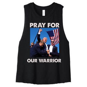 Pray For Our Warrior Pray For Trump Trending Trump Was Just Shot At Women's Racerback Cropped Tank