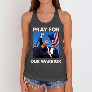 Pray For Our Warrior Pray For Trump Trending Trump Was Just Shot At Women's Knotted Racerback Tank