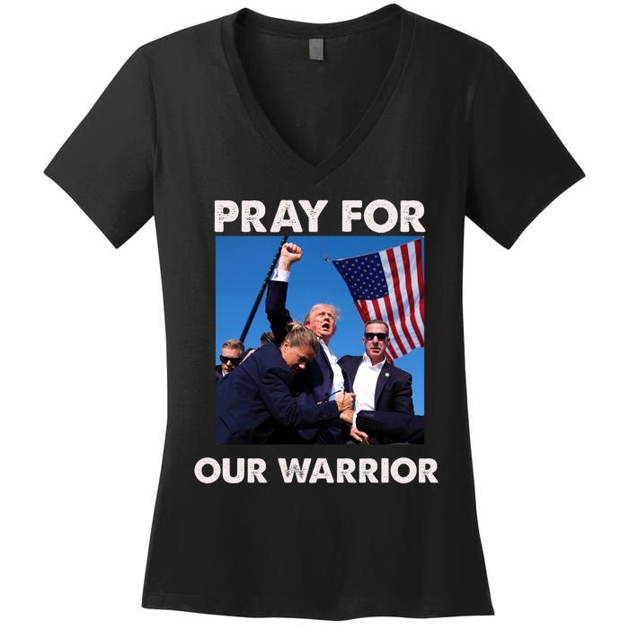 Pray For Our Warrior Pray For Trump Trending Trump Was Just Shot At Women's V-Neck T-Shirt