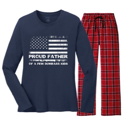 Proud Father Of A Few Dumbass Funny Fathers Day Women's Long Sleeve Flannel Pajama Set 