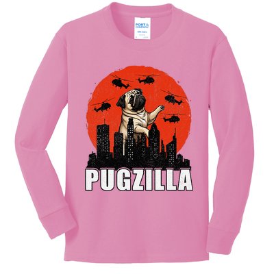 Pug Funny Pug Owner Pugzilla Dog Lover Kids Long Sleeve Shirt