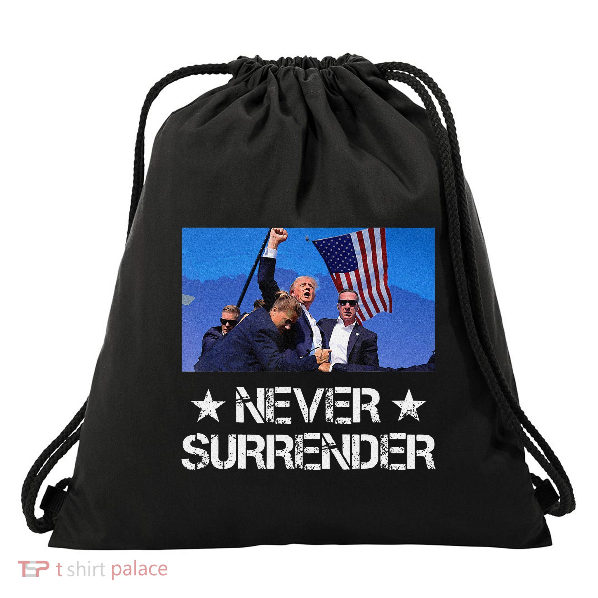 Pray For President Trump Never Surrender God Bless Trump Gift Drawstring Bag