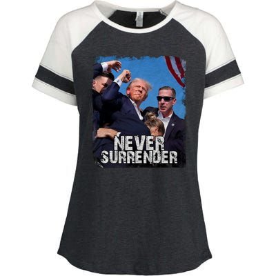 Pray For President Trump Never Surrender Enza Ladies Jersey Colorblock Tee