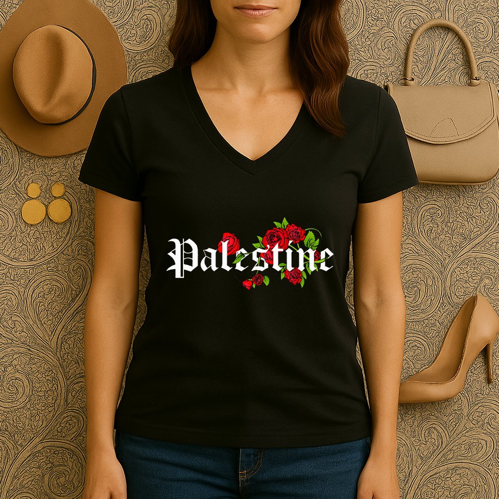 Palestine Free Palestine Free Gaza Palestine Flag Arabic Women's V-Neck T-Shirt