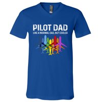 Pilot Father Pilot Dad Like A Normal Dad Only Cooler Gift V-Neck T-Shirt